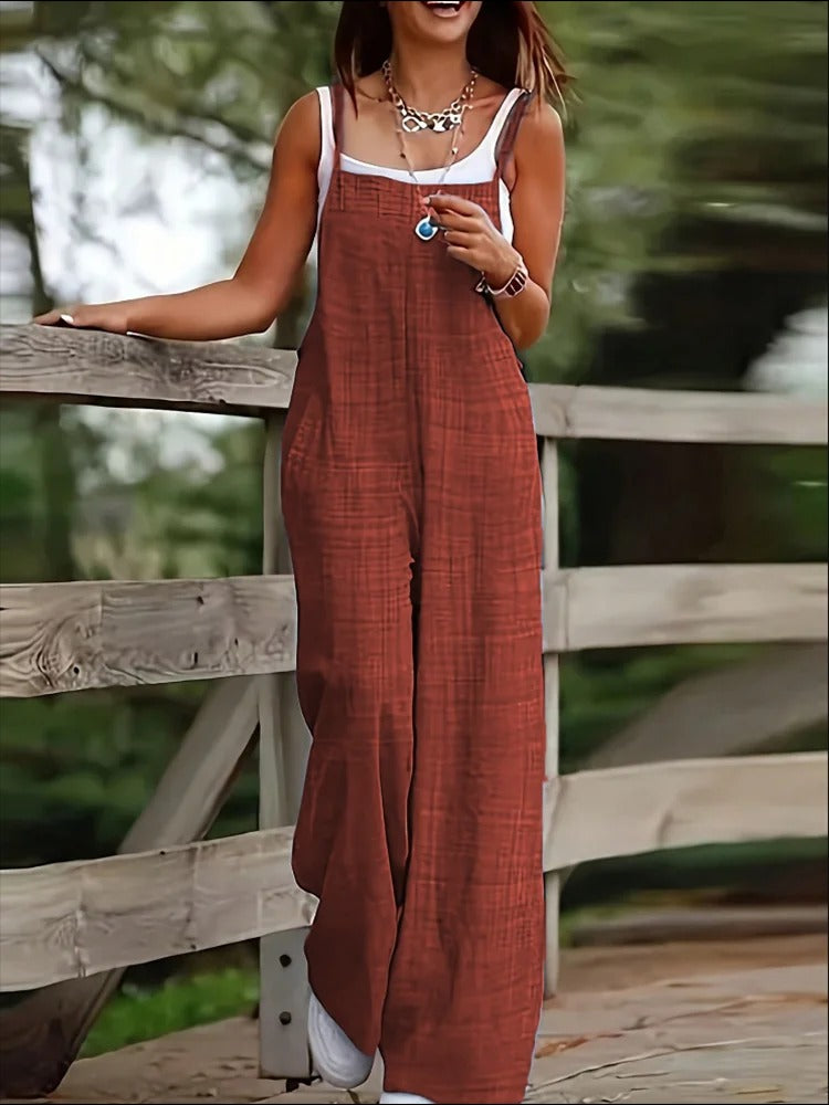 Trendy ermeløs jumpsuit for kvinner, løs passform og vide ben, et must-have for sommer-mote.