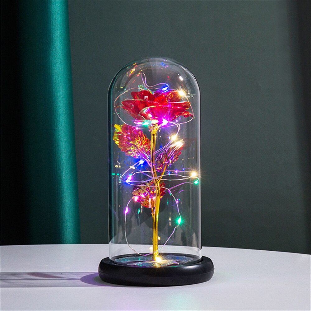 Rosekuppel med LED-lys og evig rose. Ideell romantisk gave, hjemmedekor og bordlampe.