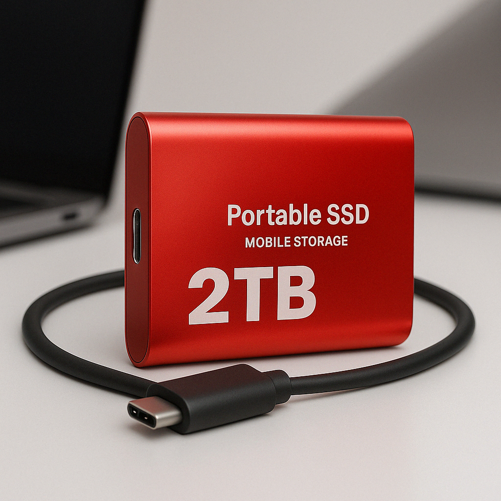 Bærbar 2TB ekstern SSD med USB-C-tilkobling og rask dataoverføring
