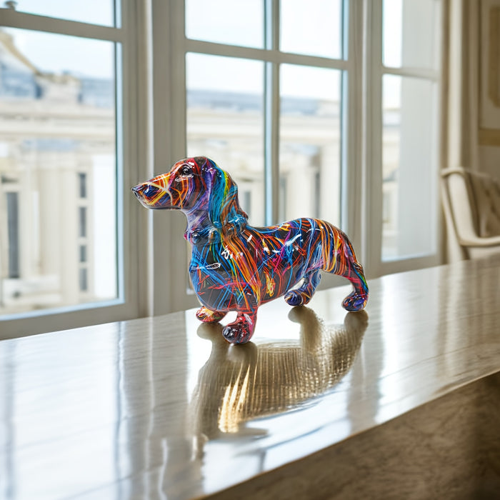 Unik fargerik dachshund figur; en iøynefallende interiørdetalj. Perfekt for å skape et lekent uttrykk i hjemmet.