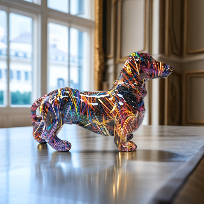 Attraktiv fargerik dachshund figur, et unikt samlerobjekt for hundeelskere. Flott til hjemmedekorasjon.