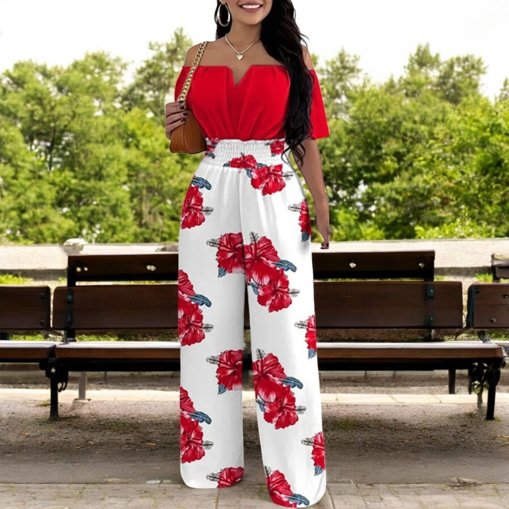 Fargerik og avslappet damejumpsuit med trendy trykk. Skulderfri med smockmidje for ultimat sommerkomfort.