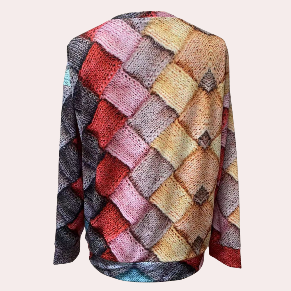 Kvinner fargerik strikket genser med løs passform. Trendy og komfortabel pullover for motebevisste damer.