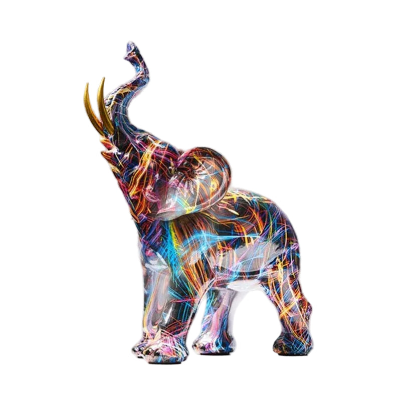 Fargerik elefantskulptur, unikt kunstverk for hjemmedekor og innredning. Levende dyreskulptur.
