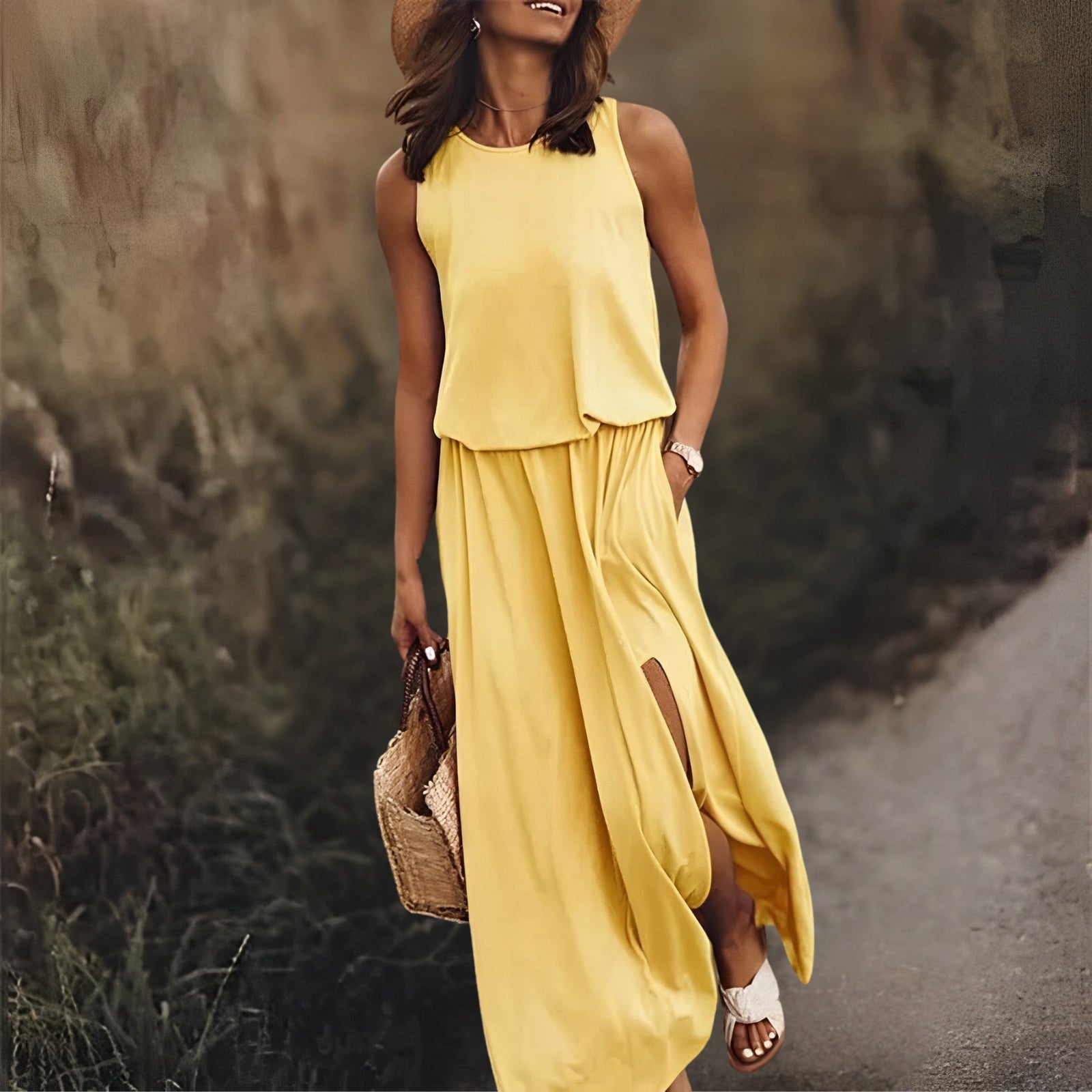 Trendy fargerik sommer maxikjole for dame, elegant og komfortabel. Perfekt festkjole eller avslappet hverdagskjole.