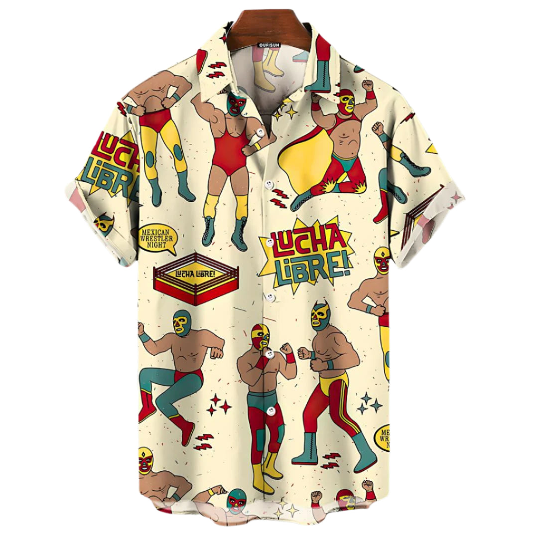 Fargerik Lucha Libre herreskjorte i lettvekt for en stilig og avslappet sommerlook.
