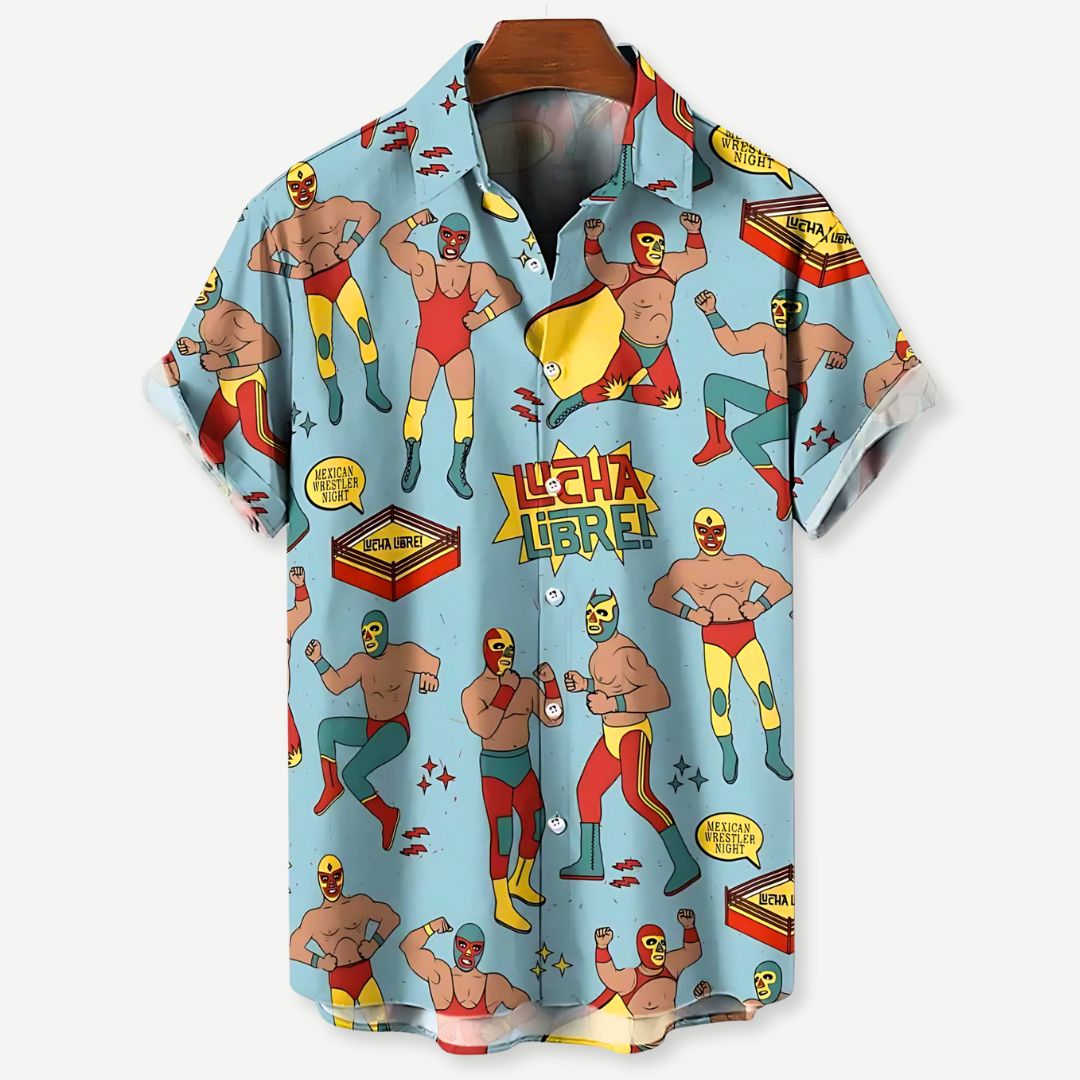 Pustende luchador fritidsskjorte for menn. Komfortabel og fargerik, perfekt som sommerskjorte.