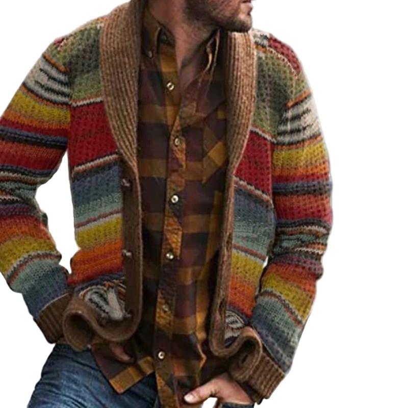 Fargerik stripet herre cardigan for avslappet stil. Komfortabel, casual jakke perfekt for lagdeling vår/høst.