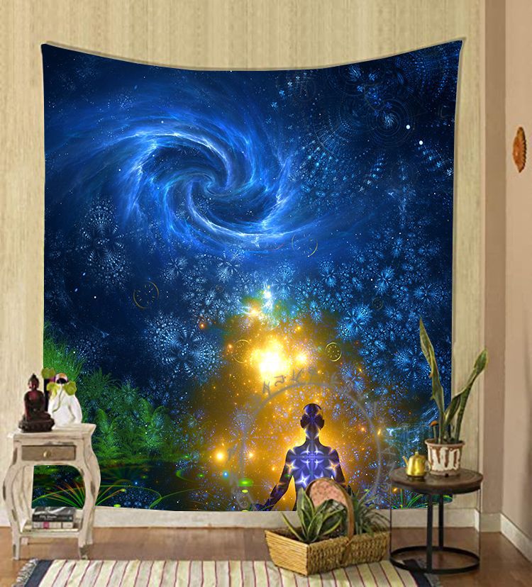 Magisk veggteppe med fantasy-tema, polyester/flanell, fargerik interiørdetalj.
