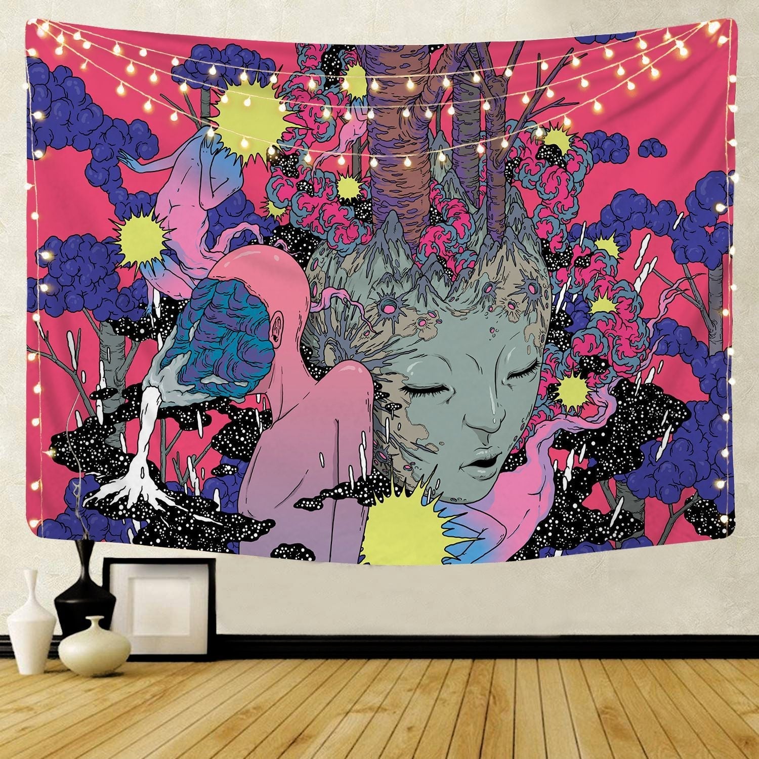 Hjemmedekorasjon: Fantasy veggteppe, unikt design, fargerikt polyester for stue/soverom.