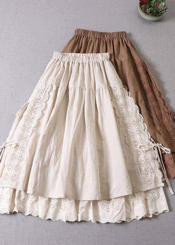 Elegant patchworkskjørt for dame, med rynkedetaljer. Mykt og komfortabelt høstskjørt i jordfarger.
