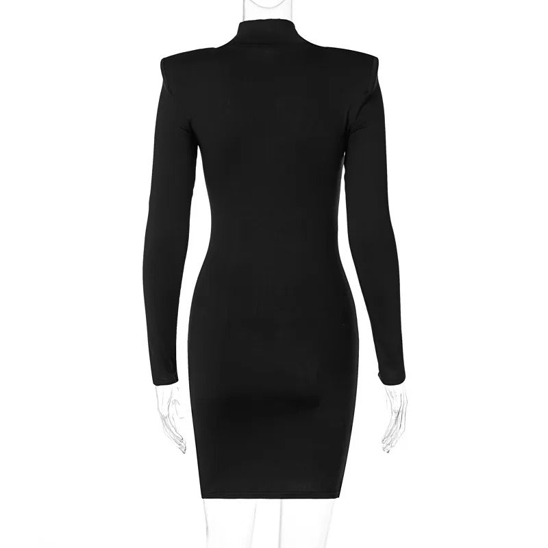 Figurnær langermet bodycon minikjole for kvinner, elegant festkjole.