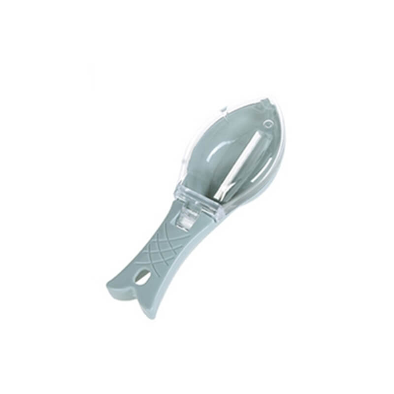 Praktisk fisketilbehør: fiskeskæl-fjerner med opsamler, letter køkkenarbejdet