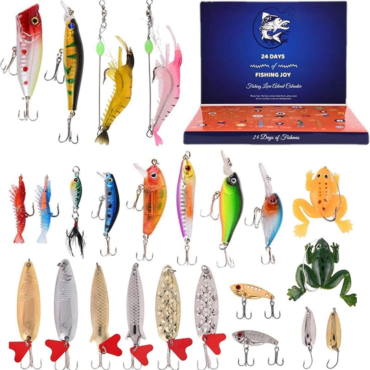 Fiskeutstyr adventskalender, ideell for alle som elsker å fiske og utendørs hobbyer.
