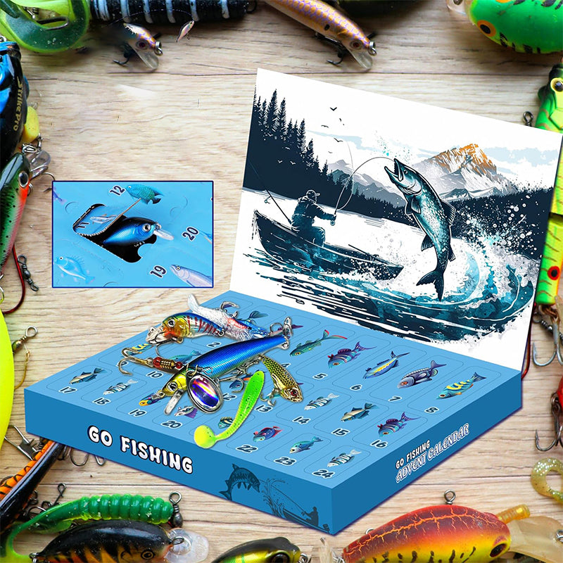Premium adventskalender med fiskeutstyr, perfekt for den lidenskapelige fiskeren.