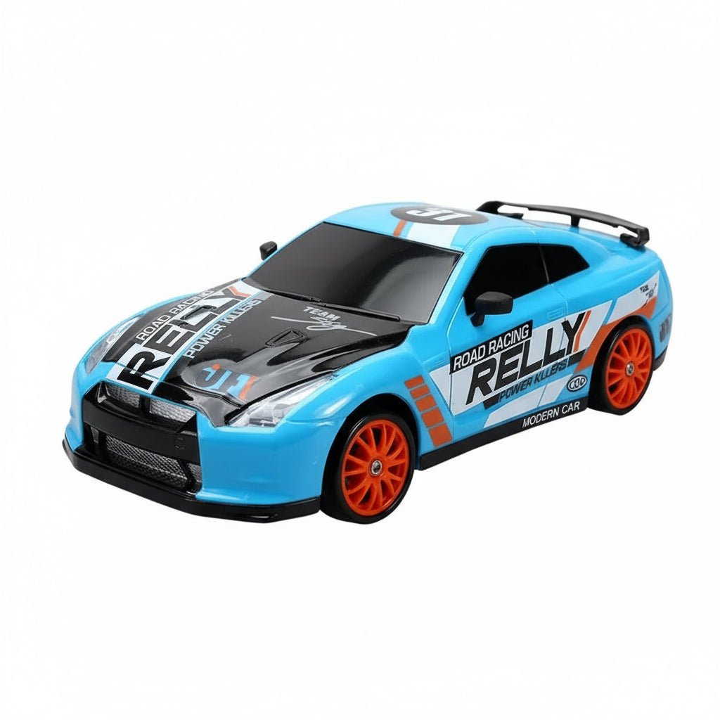 4WD RC driftbil på asfalt, viser smidighet og kontroll under intens drifting; en ekte racingbil.