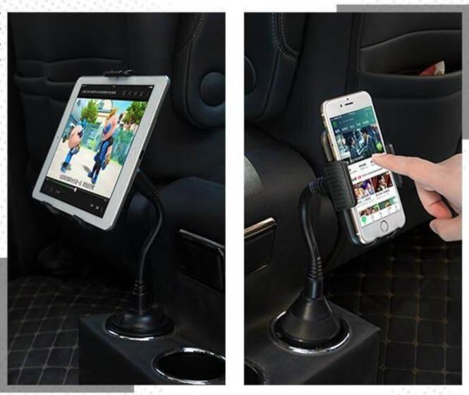 Solid bilfeste for smarttelefon, integrert i koppholder for stabil montering og bruk.