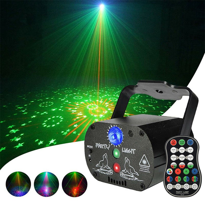 Flerfarget LED laserlys for fest og eventer, med dynamiske effekter, perfekt som diskolys eller scenelys.