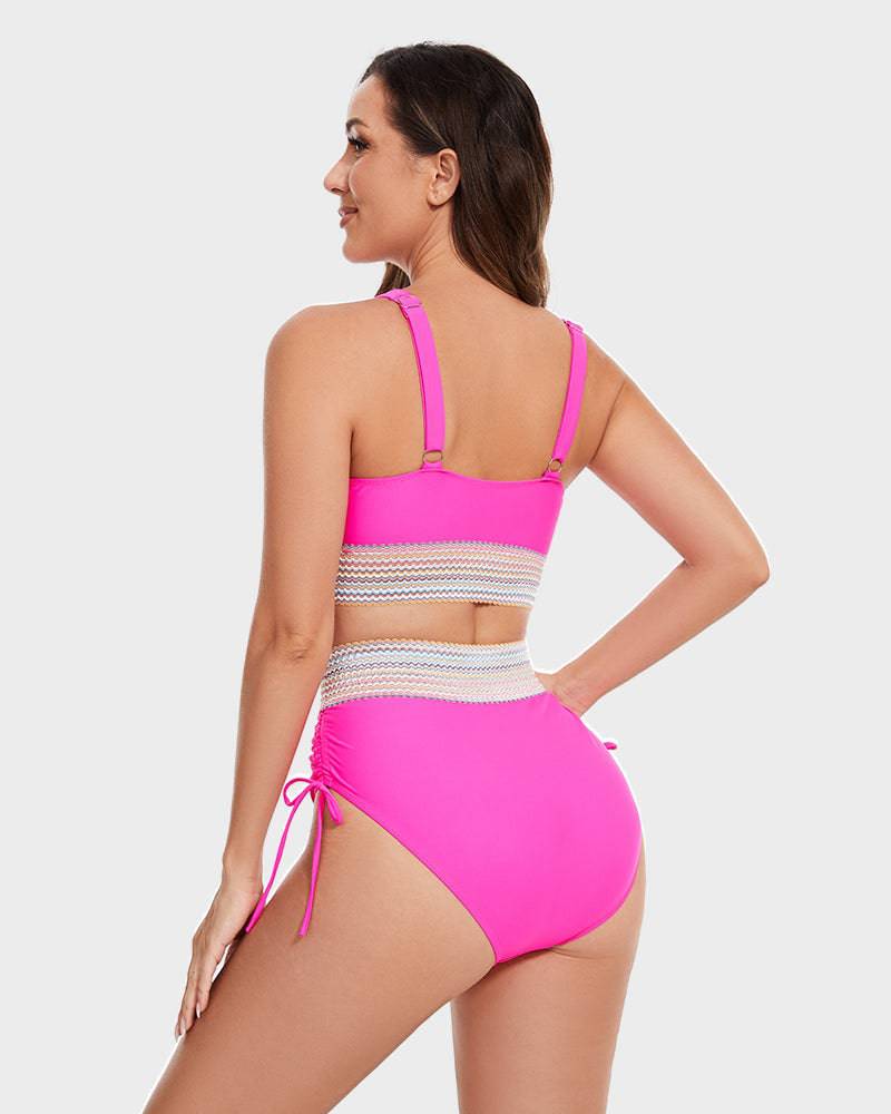 Sommer bikini for kvinner, formende med magekontroll og fargeblokk stil.