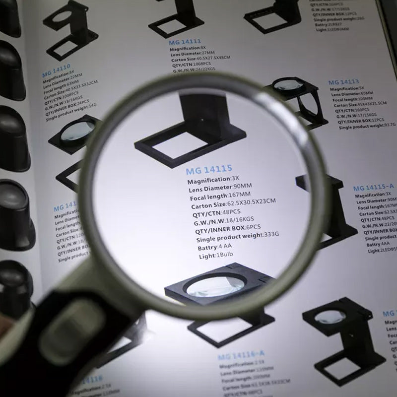 Klar forstørrelsesglass med integrert LED-lys for optimal belysning ved lesing og hobby.