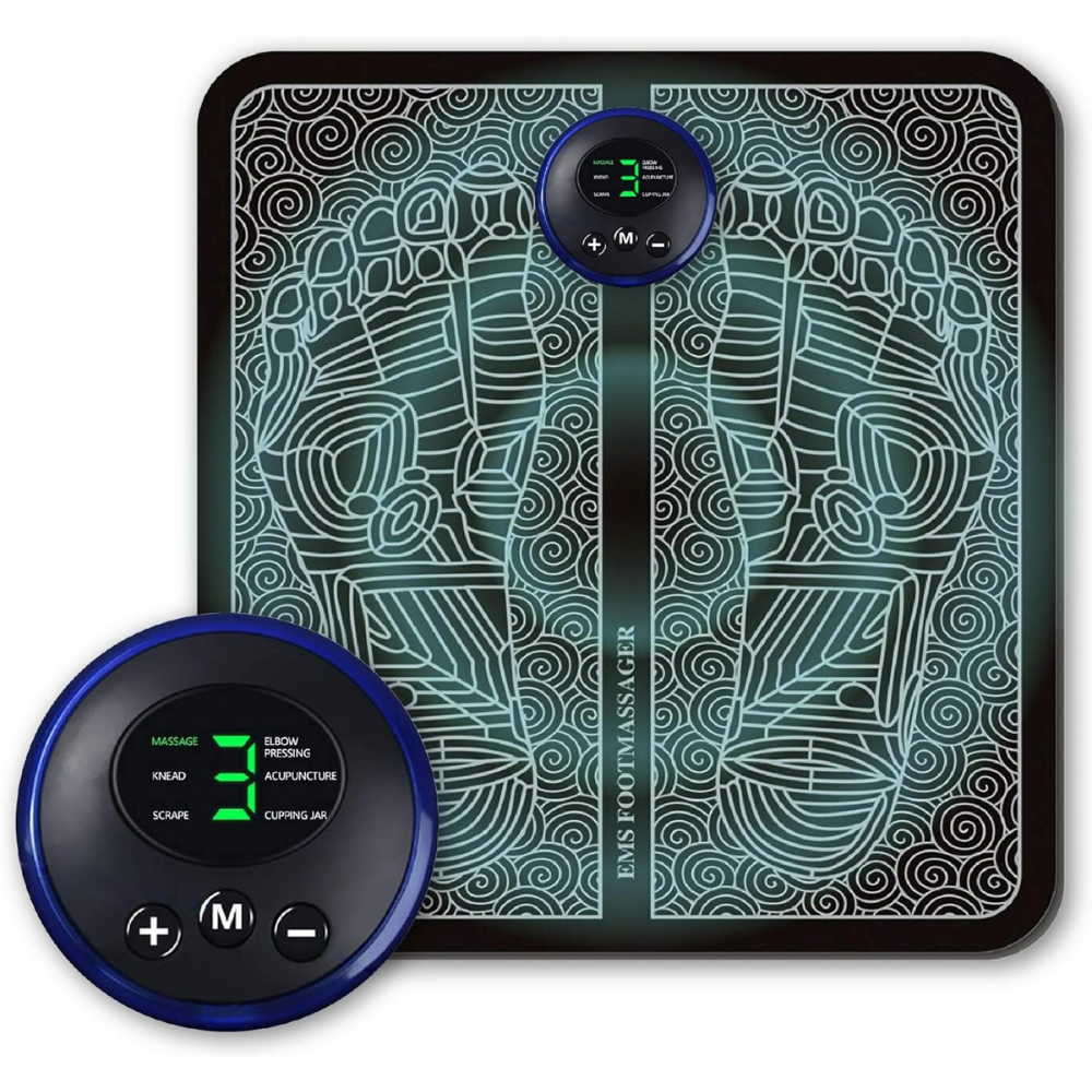 Fotmassasjepute med EMS for muskelstimulering og smertelindring. Elektrisk massasje for fotpleie og avslapning.