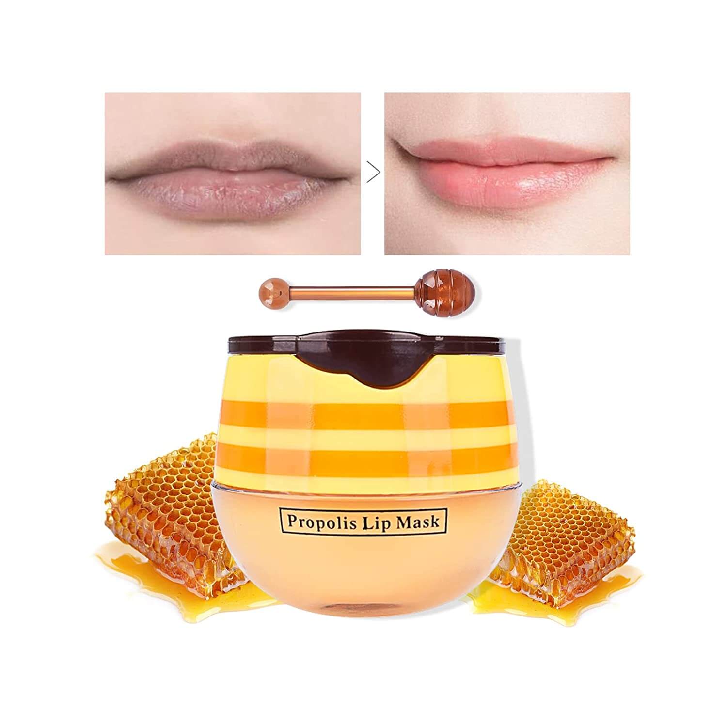 Glatte lepper med fuktighetsgivende propolis leppepomade. En del av daglig skjønnhet.