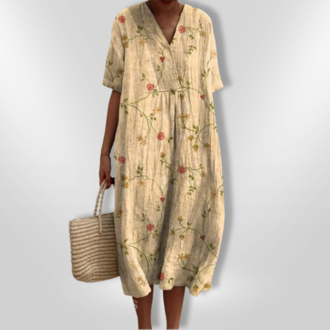 Damen Sommerkleid mit lockerem Schnitt in leuchtenden Farben, Blumenmuster, perfekt für Freizeit.