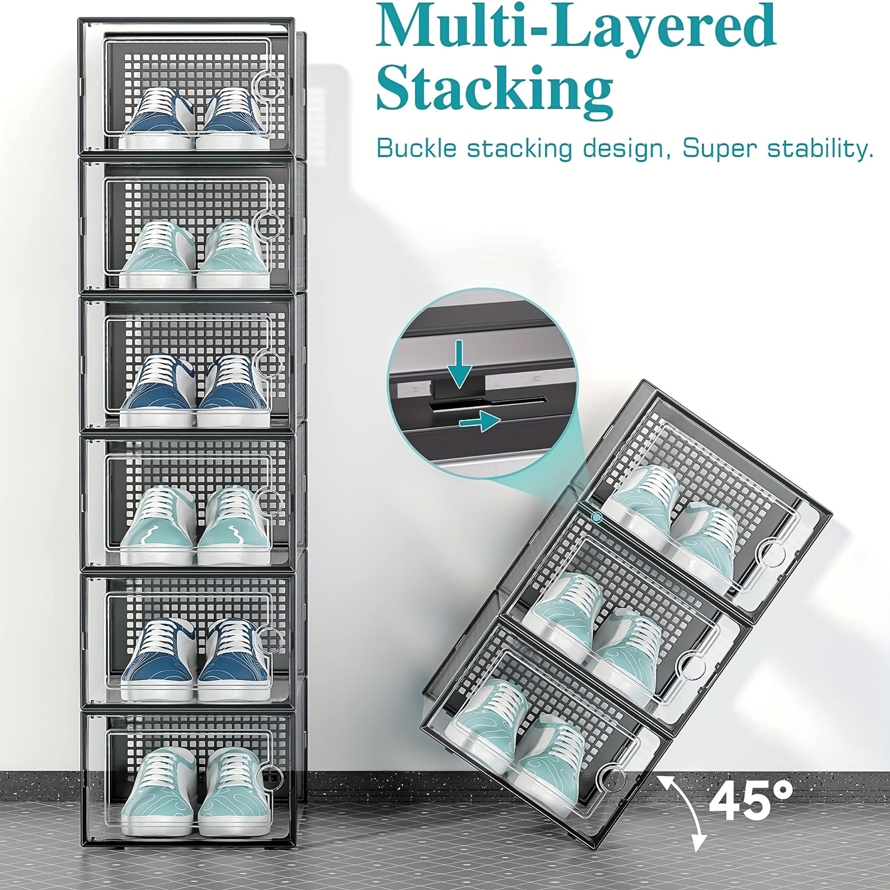 Organiser din skosamling med disse stabelbare skoeskenes med optimal ventilasjon.