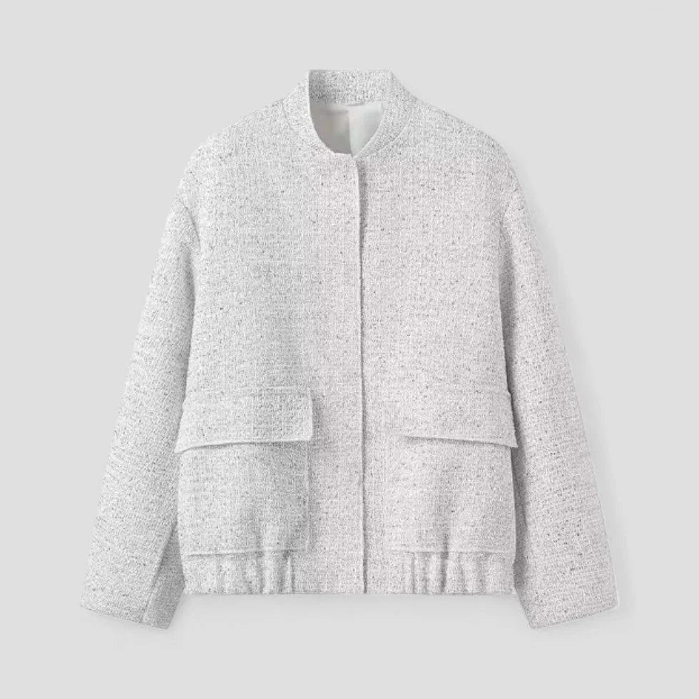 Sparkling kvinners paljett bomberjakke med glidelås og ribbestrikkede mansjetter, ideell for et glamorøst look.