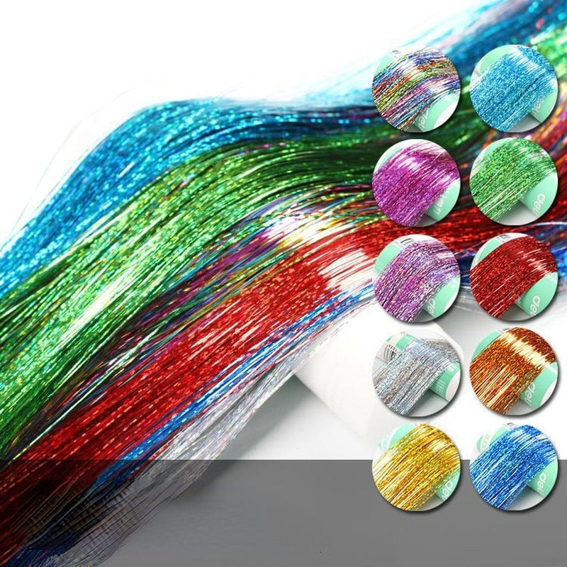 Varmebestandig glitterhår, gjenbrukbar hårforlengelse for en glamorøs look.