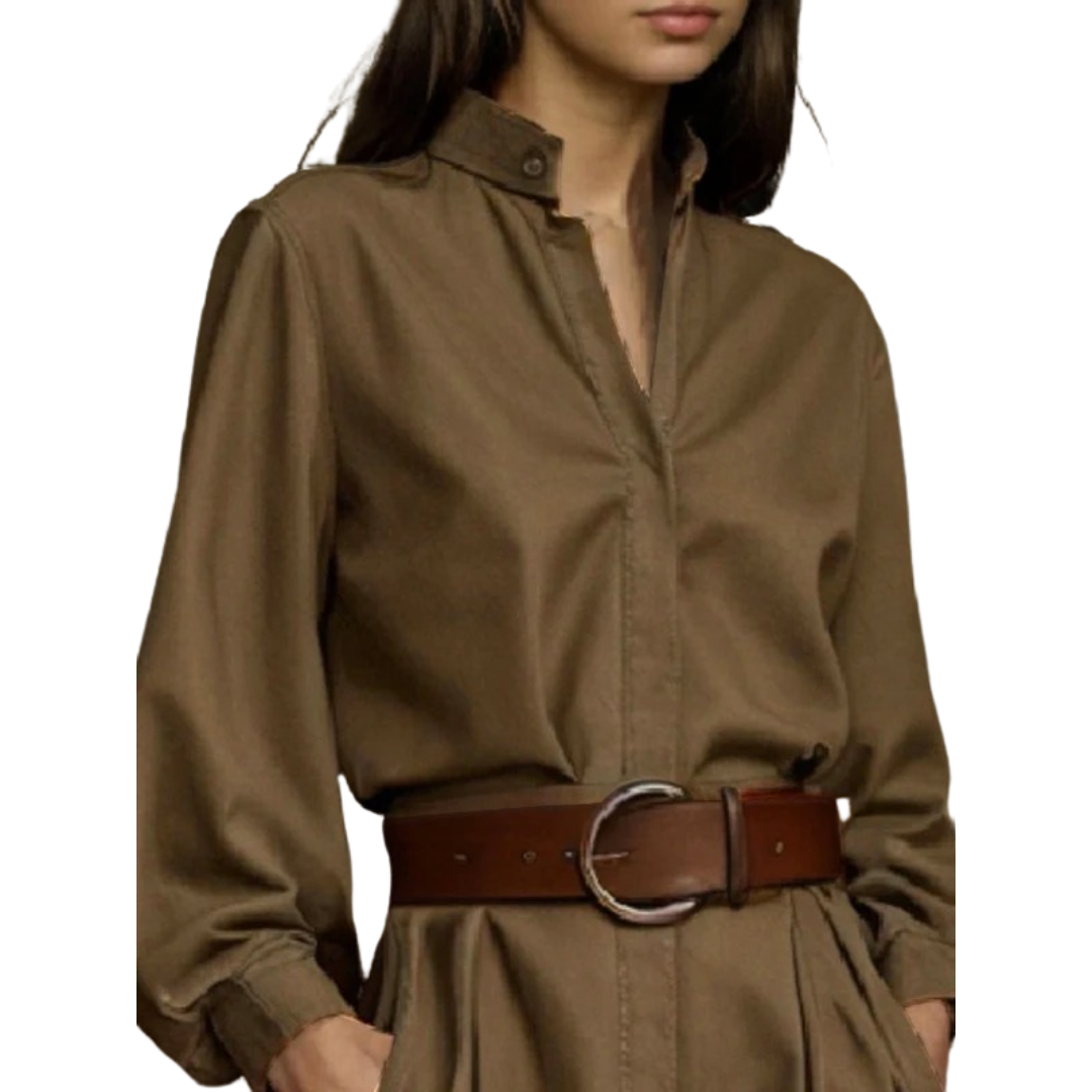 Langermet damebluse, elegant stil med puffermer og knapper. Perfekt for kvinner.