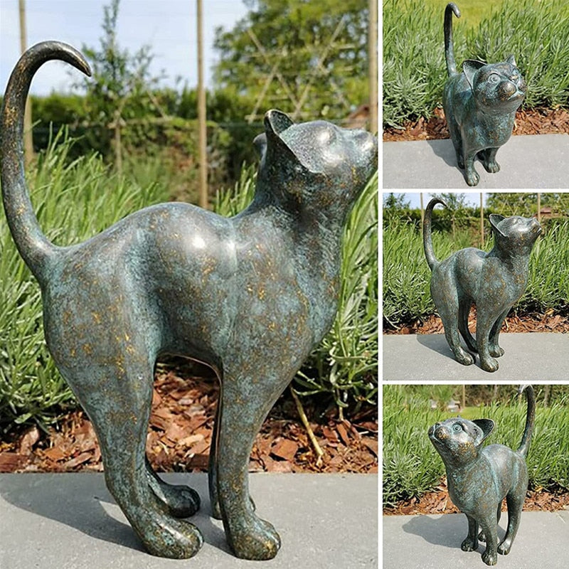 Værbestandig kattestatue i polyresin. Perfekt hagefigur for balkong, terrasse og utendørs dekorasjon.