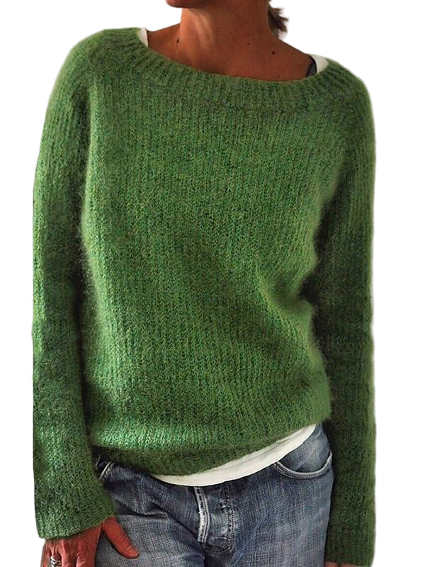Grønn langermet damegenser med rund hals. Komfortabel pullover i normal passform, perfekt for hverdag.