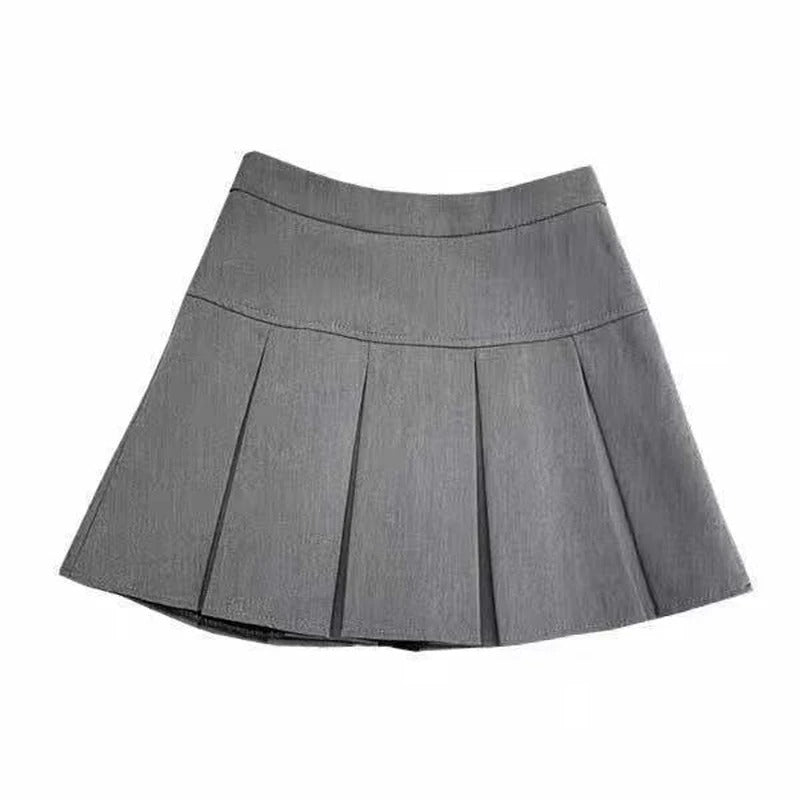 Plissert miniskjørt dame, grått, høy midje, kawaii inspirert look.
