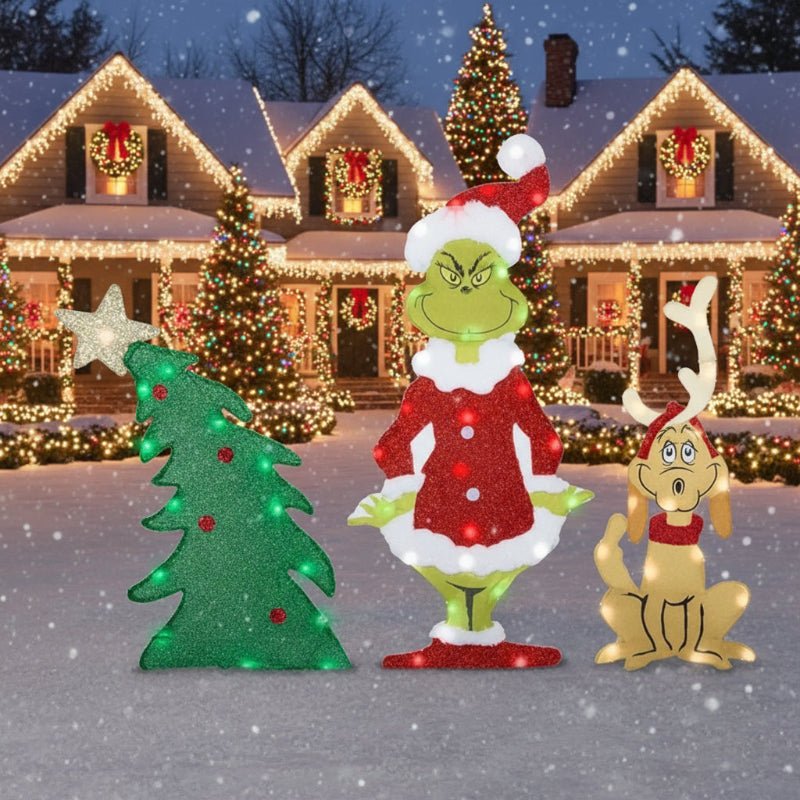 Utendørs Grinch-figur med integrerte LED-lys. Perfekt hagedekorasjon til jul, værbestandig design.