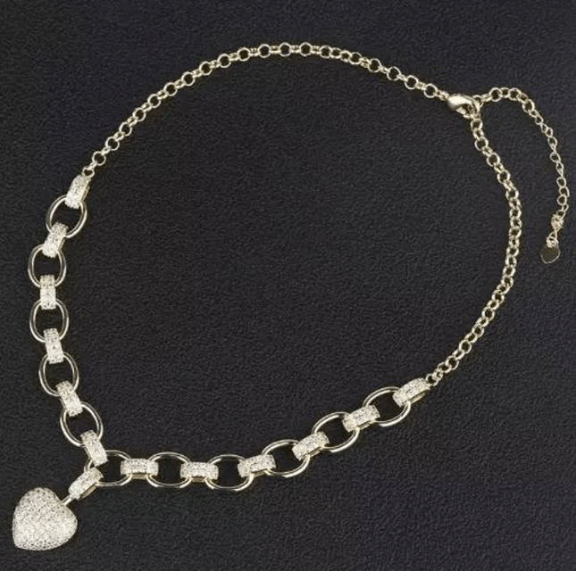 Festklar platinabelagt halskjede med skinnende zirconia hjerte, dame smykke.