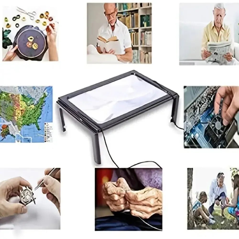 Skrivebordsforstørrelsesglass med justerbar arm og LED-lys, ideell synshjelp for presisjonsarbeid og hobby.