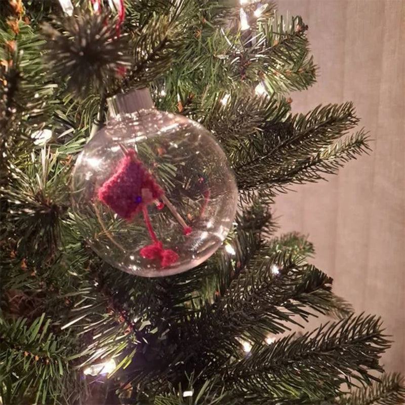 Gjennomsiktig akryl ornament, håndlaget strikke julepynt. Fin som interiør dekorasjon eller gave.