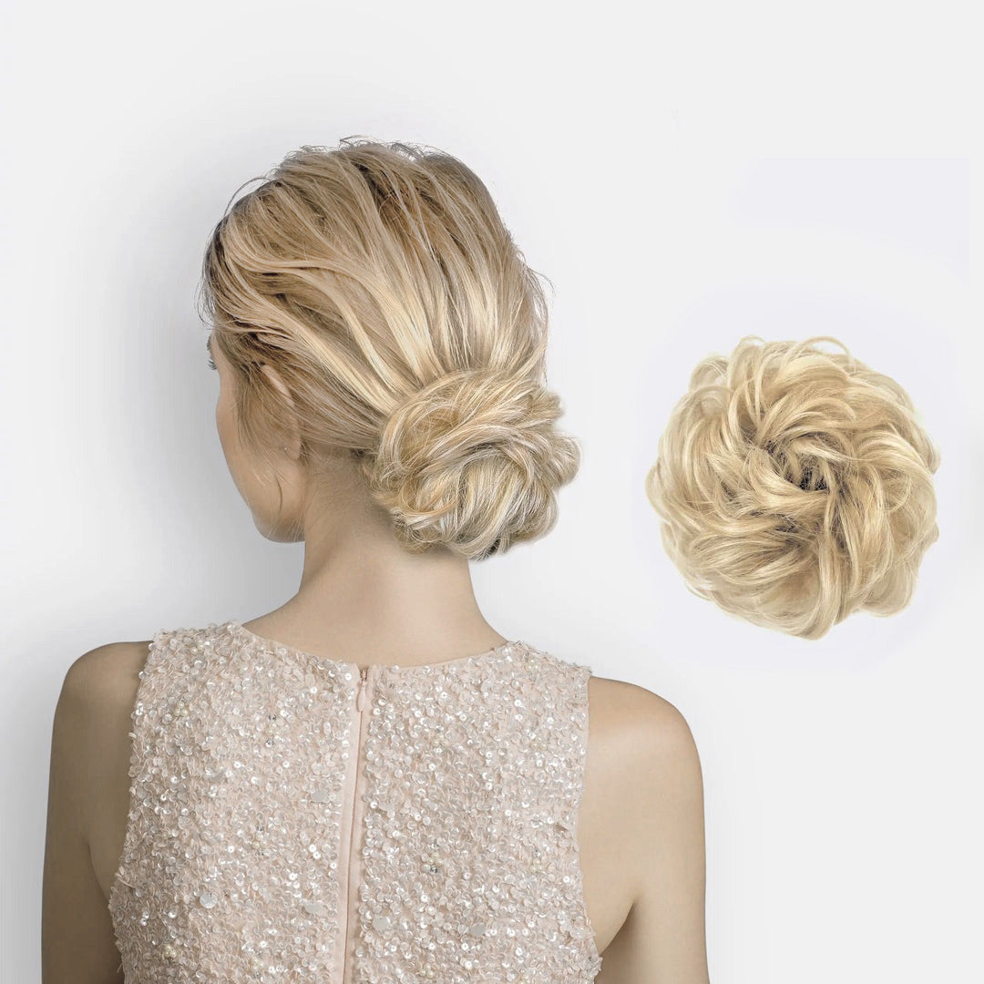 Damehår scrunchie: Volum og enkel styling med denne syntetiske hårbollen.
