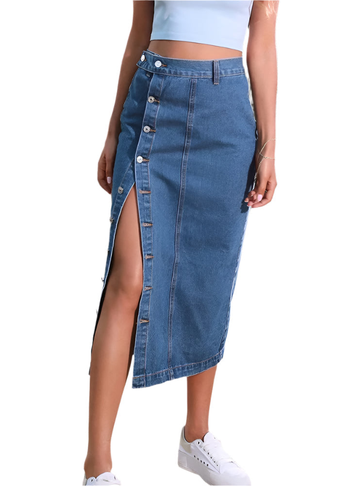Høy midje bodycon denimskjørt for kvinner, elegant og slim fit. Ideelt for hverdagsstil.