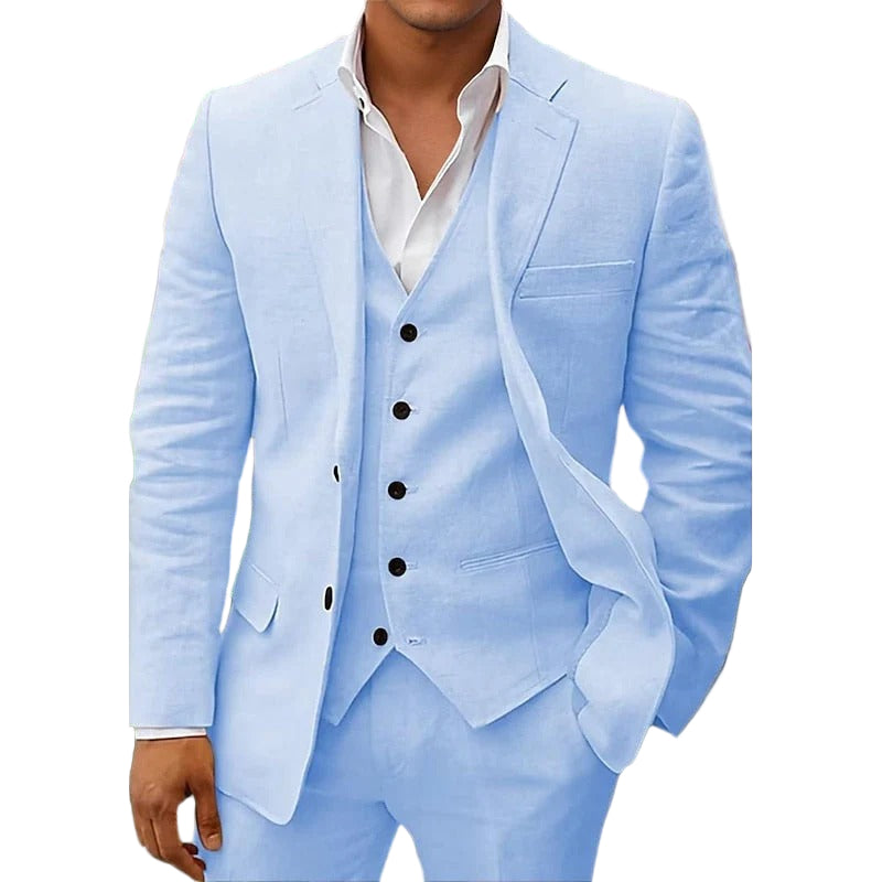 Herre 3-delt drakt med vest i klassisk design, perfekt for formelle anledninger og tidløs eleganse.