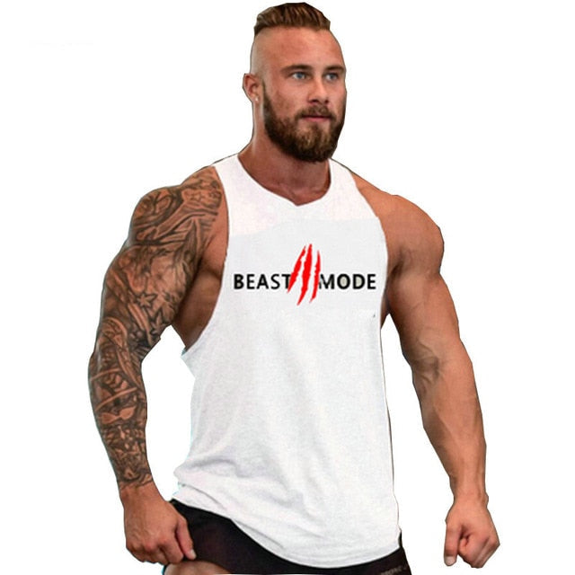 Menns Beast Mode treningssinglet med unikt trykk, Y-rygg design for optimal bevegelsesfrihet.