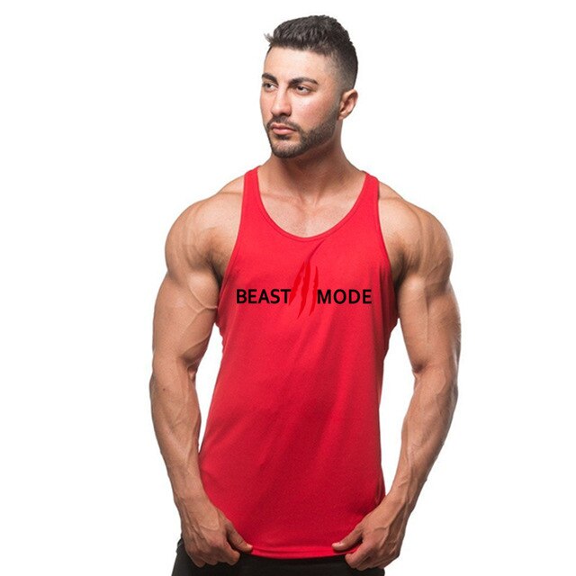 Herre singlet med "Beast Mode" trykk, Y-rygg, komfortabelt treningsplagg for aktive menn.