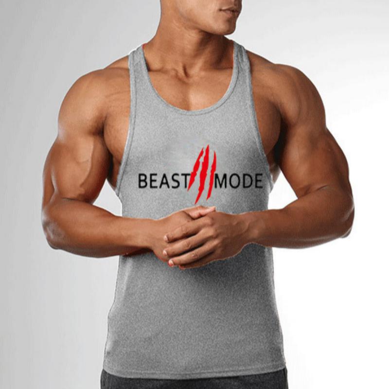 Beast Mode atletisk singlet, komfortabel treningsstopp med trykk, ideell for menn.