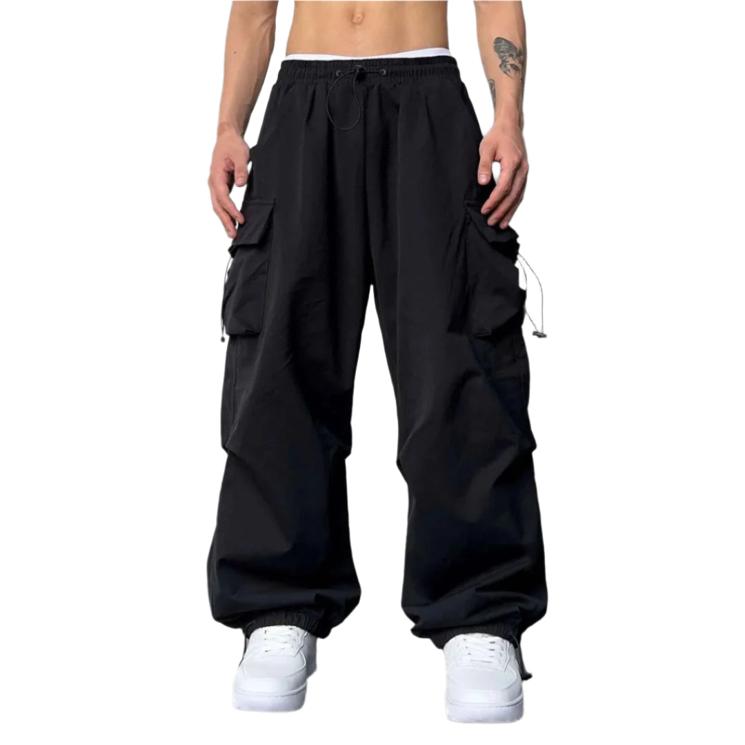 Herre cargo joggers med justerbar midje i svart for optimal komfort og hverdagsstil.