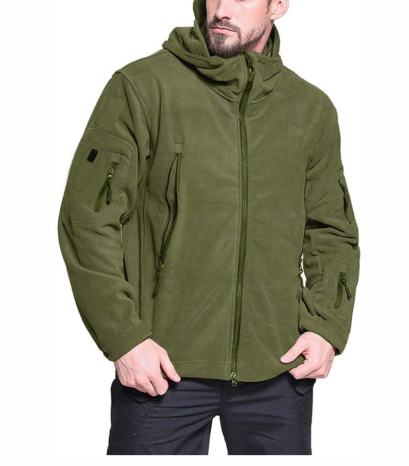 Komfortabel herre fleecejakke med hette, ideell for utendørsaktiviteter. Varm glidelåsjakke i myk fleece.