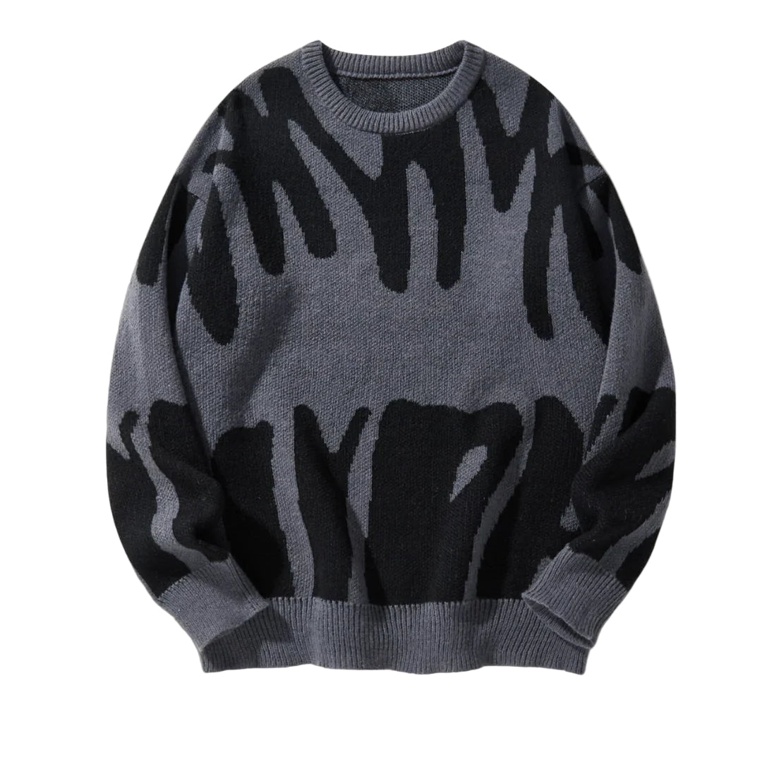Herre genser strikket med unikt grafisk design, rundhals. Perfekt for casual hverdagsstil om høst/vinter.