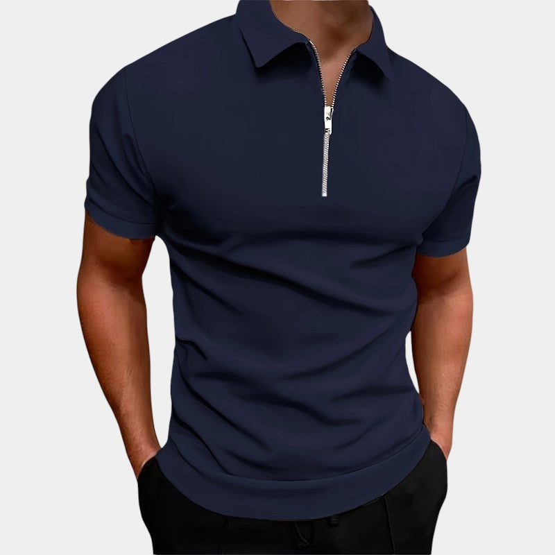 Komfortabel og elastisk herre golfskjorte med glidelås. Pustende sportsklær i polyester for sommer.