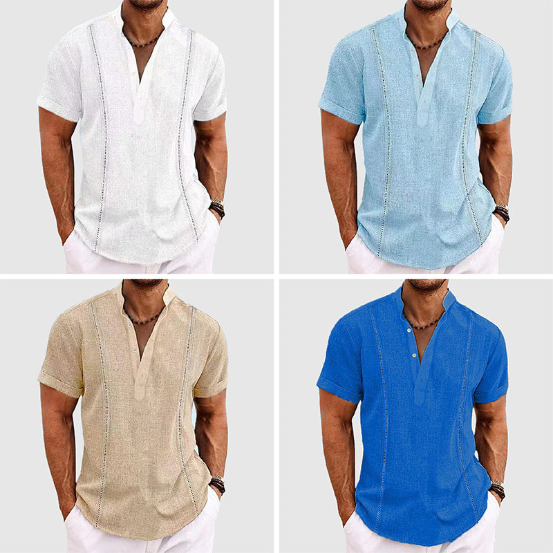 Stilig herre Henley skjorte, kortermet med knapper. Allsidig fritidsskjorte som passer både til hverdag og smart-casual.