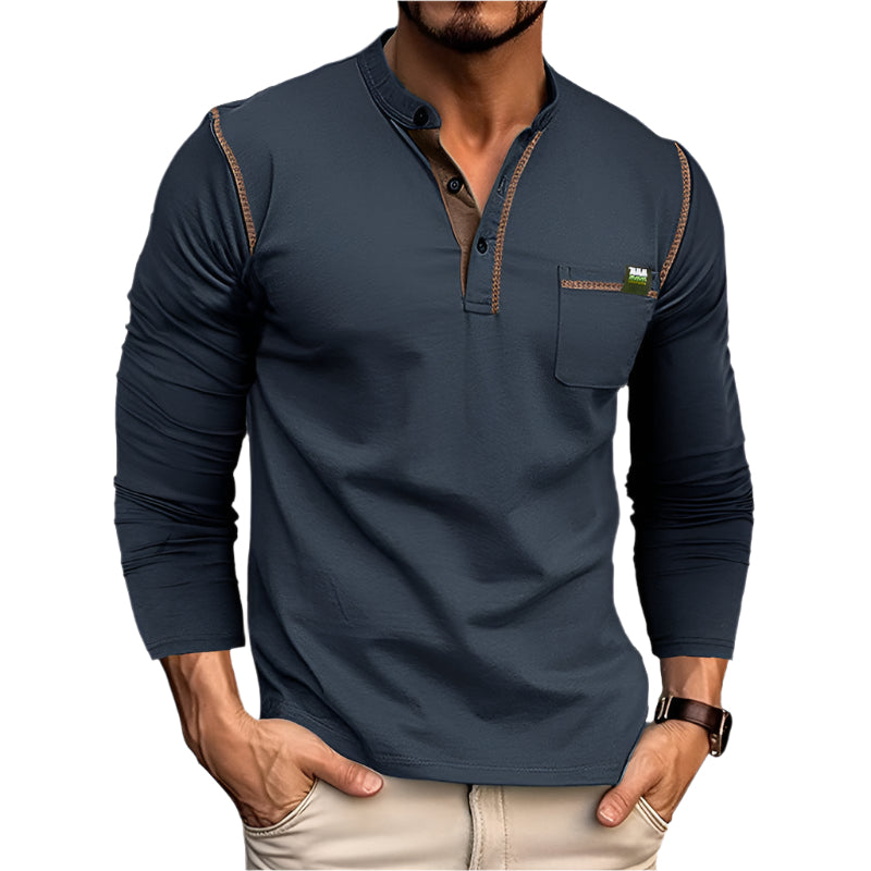 Herre henley skjorte, langermet, med brystlomme. Komfortabel og allsidig herreskjorte.
